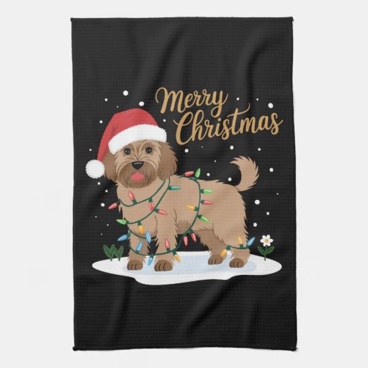 Labradoodle Merry Christmas Funny Xmas Hondenliefh Theedoek (Verticaal)