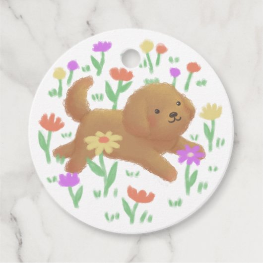 Labradoodle met bloemen illustratie bedankjes labels (Voorkant)