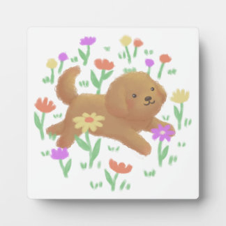 Labradoodle met bloemen illustratie fotoplaat