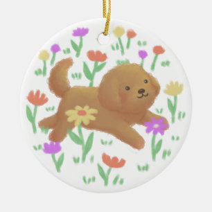 Labradoodle met bloemen illustratie keramisch ornament
