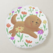 Labradoodle met bloemen illustratie rond kussen (Achterkant)
