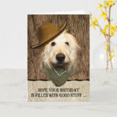 Labradoodle met Cowboy Pet Funny Birthday Kaart (Gele Bloem)