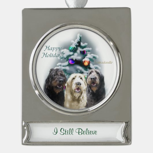 Labradoodle Persoonlijke Kerstmis Verzilverd Banner Ornament (Voorkant)