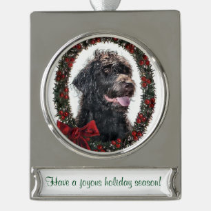 Labradoodle Persoonlijke Kerstmis Verzilverd Banner Ornament