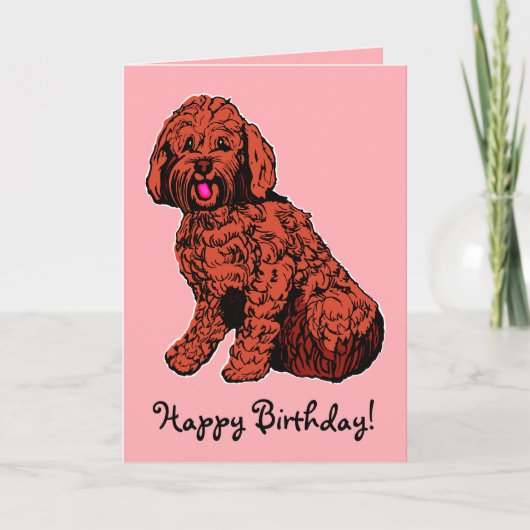 Labradoodle Pink Happy Birthday Kaart (Voorkant)