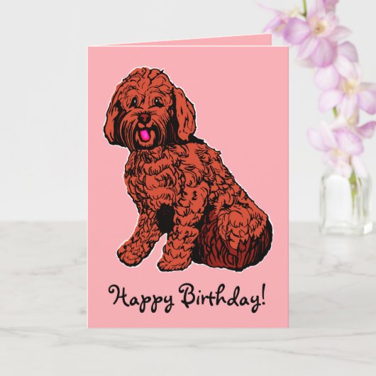 Labradoodle Pink Happy Birthday Kaart (Orchidee)