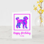 Labradoodle Pink Silhouette Dog Funny Birthday Kaart (Gele Bloem)