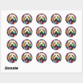 Labradoodle Pop kunsthond met bloemen Ronde Sticker (Vel)