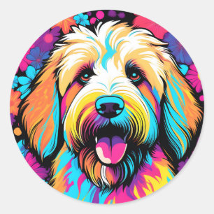 Labradoodle Pop kunsthond met bloemen Ronde Sticker