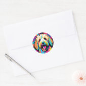 Labradoodle Pop kunsthond met bloemen Ronde Sticker (Envelop)