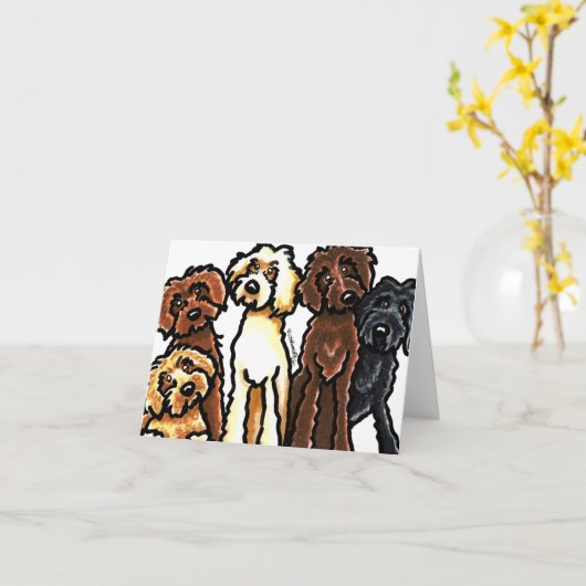 Labradoodle Rainbow Blank Kaart (Gele Bloem)