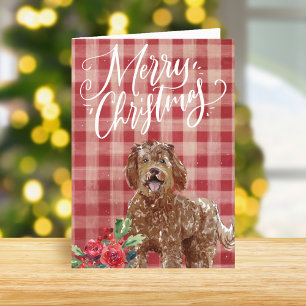 Labradoodle Red Plaid Christmas Feestdagen Kaart