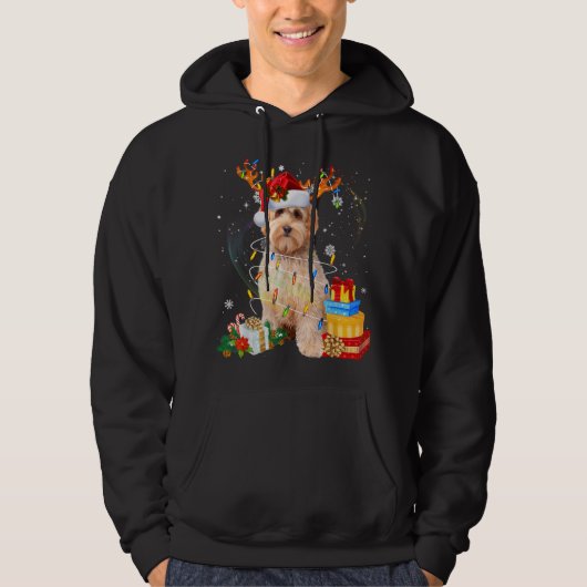 Labradoodle Rendier Kerstverlichting Grappige Hond Hoodie (Voorkant)