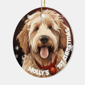 Labradoodle’s eerste Kerstmis Keramisch Ornament (Links)