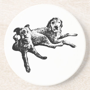 Labradoodle & Terrier Duet Inkt Kunst Coaster Zandsteen Onderzetter