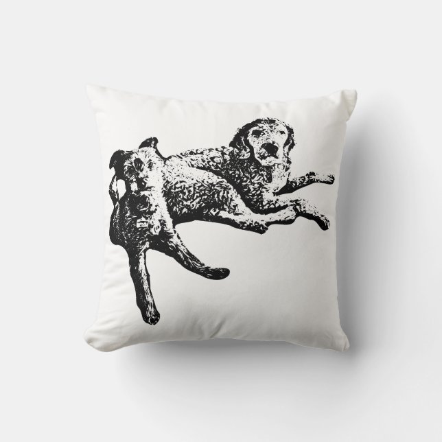 Labradoodle & Terrier Duet Inkt Kunst Kussen (Voorkant)