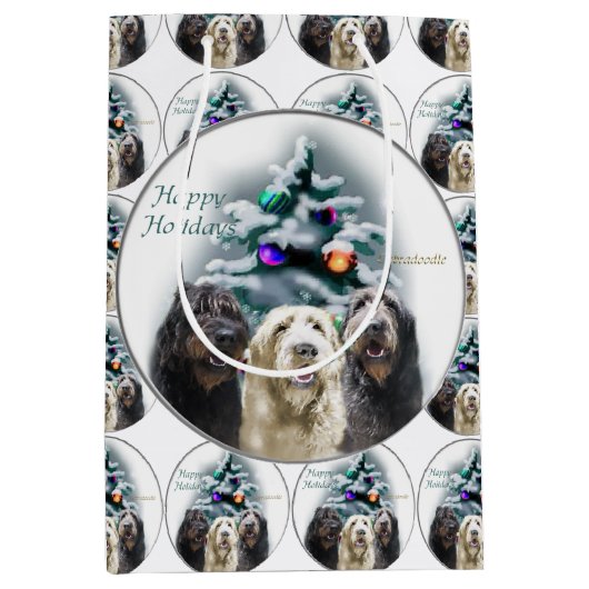 Labradoodle Trio Kerstmis Medium Cadeauzakje (Voorkant)