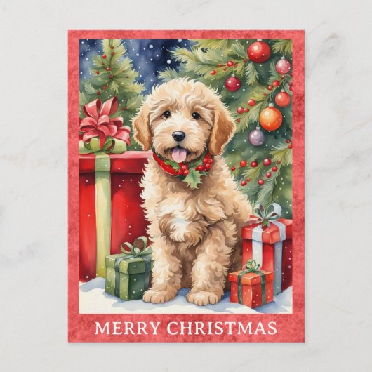 Labradoodle Vrolijk Kerstfeest Schattigee Puppy Do Briefkaart (Voorkant)
