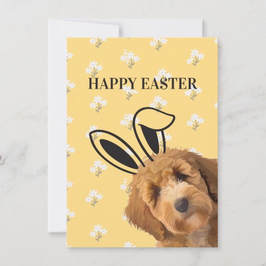 Labradoodle Yellow Floral Bunny Ears Funny Easter Feestdagenkaart (Voorkant)