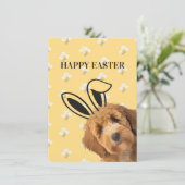 Labradoodle Yellow Floral Bunny Ears Funny Easter Feestdagenkaart (Staand voorkant)