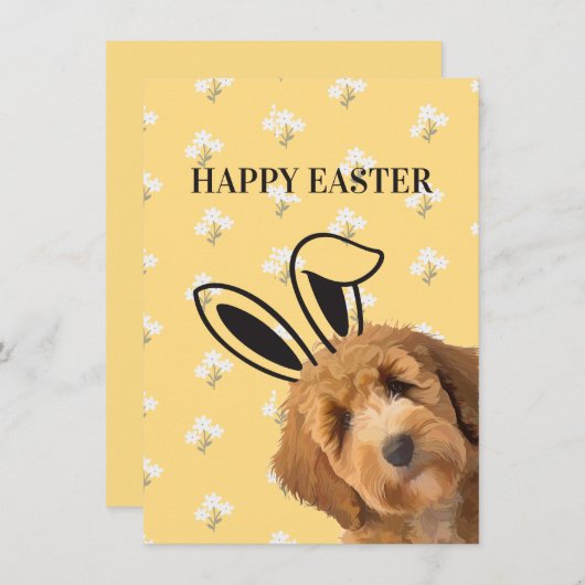 Labradoodle Yellow Floral Bunny Ears Funny Easter Feestdagenkaart (Voorkant / Achterkant)