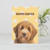 Labradoodle Yellow Happy Pasen Floral Dog Holida Feestdagenkaart (Staand voorkant)