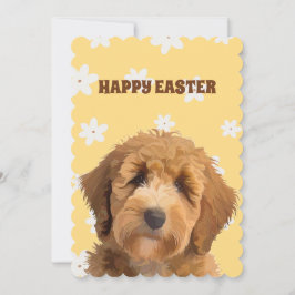 Labradoodle Yellow Happy Pasen Floral Dog Holida Feestdagenkaart