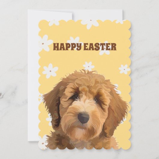 Labradoodle Yellow Happy Pasen Floral Dog Holida Feestdagenkaart (Voorkant)