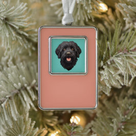 Labradoodle Zwarte Hond Verzilverd Omlijst Ornament