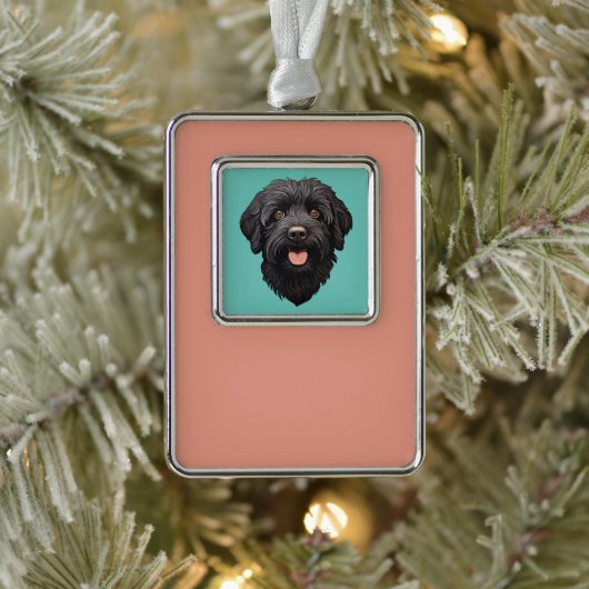 Labradoodle Zwarte Hond Verzilverd Omlijst Ornament (Boom)