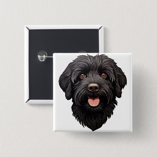 Labradoodle Zwarte Hond Vierkante Button 5,1 Cm (Voorkant /achterkant)