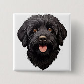 Labradoodle Zwarte Hond Vierkante Button 5,1 Cm (Voorkant)