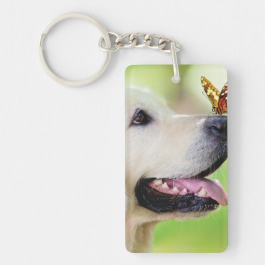 Labrador And Butterfly Throw Pillow Sleutelhanger (Voorkant)
