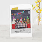 Labrador and Cat Funny Birthday Card Kaart (Gele Bloem)