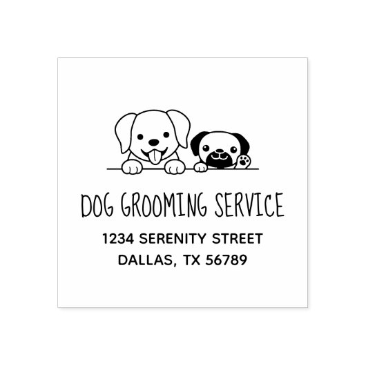 Labrador and Pug Dog Grooming Service Address Rubberstempel (Afrduk)