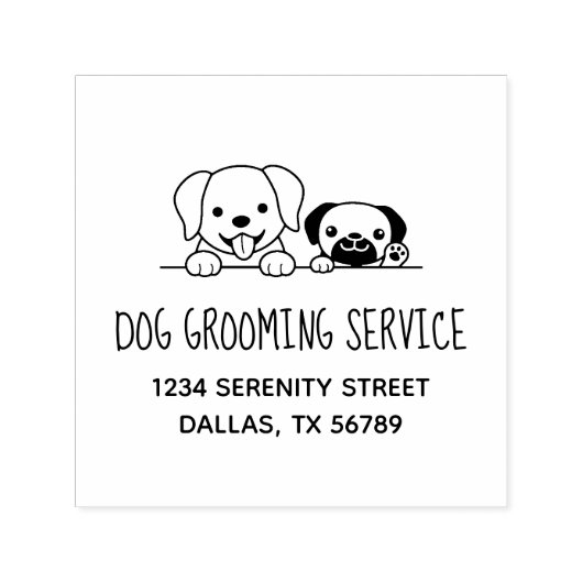 Labrador and Pug Dog Grooming Service Address Zelfinktende Stempel (Design)