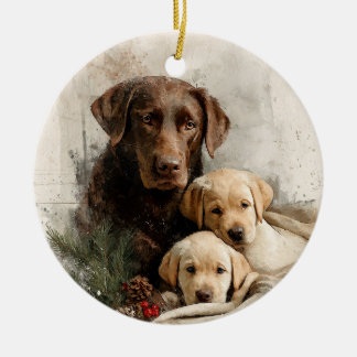 Labrador and Puppies Vintage Christmas Keramisch Ornament