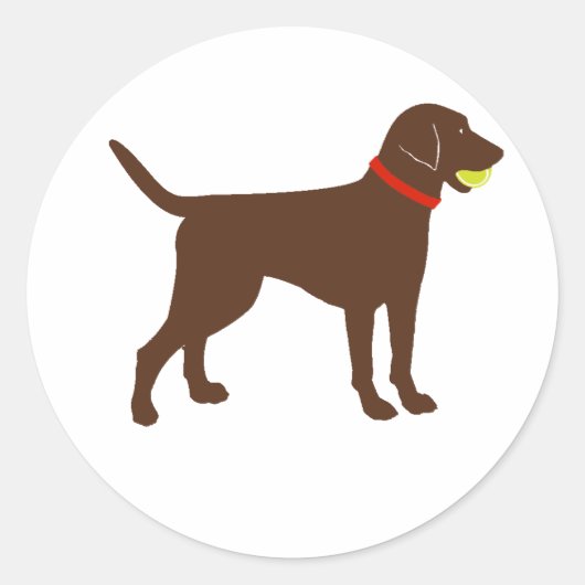 Labrador Ball Fetch, Chocolade Lab Play Ronde Sticker (Voorkant)