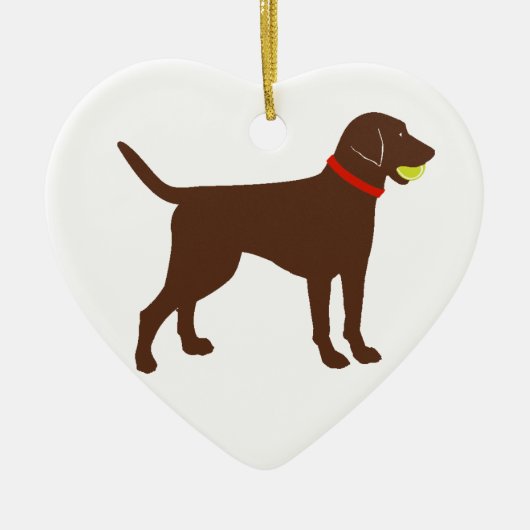 labrador ball fetch, chocoladelab play keramisch ornament (Voorkant)