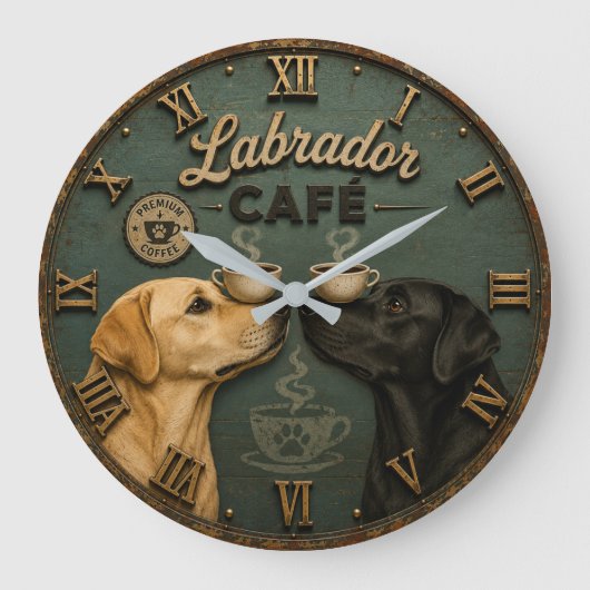  Labrador Café Coffee Lovers Vintage Grote Klok (Voorkant)