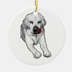 Labrador charme met rode glans keramisch ornament