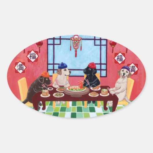 Labrador Chinese Restaurant Ovale Sticker (Voorkant)