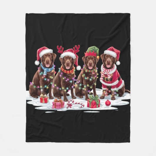 Labrador chocolade Santa hat gewei elf Kerstmis Fleece Deken (Voorkant)