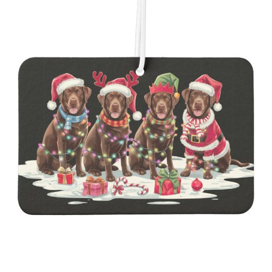 Labrador chocolade Santa hat gewei elf Kerstmis Luchtverfrisser (Achterkant)