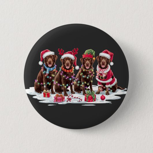 Labrador chocolade Santa hat gewei elf Kerstmis Ronde Button 5,7 Cm (Voorkant)