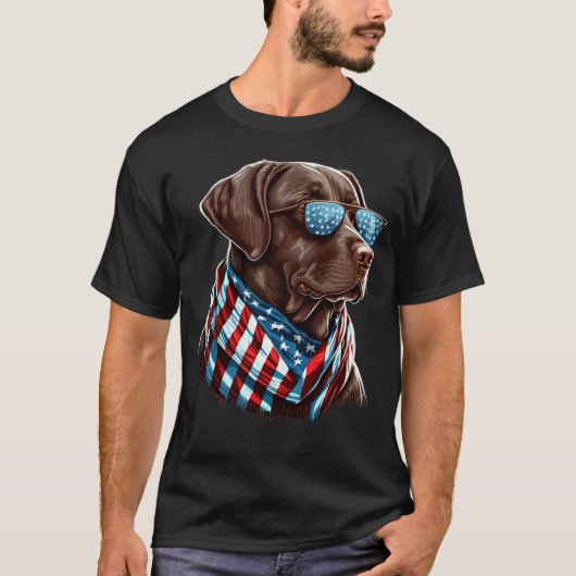 Labrador Chocolate Patriotic USA Trots T-shirt (Voorkant)