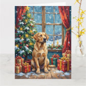 Labrador Christmas Under The Tree Kaart (Gele Bloem)