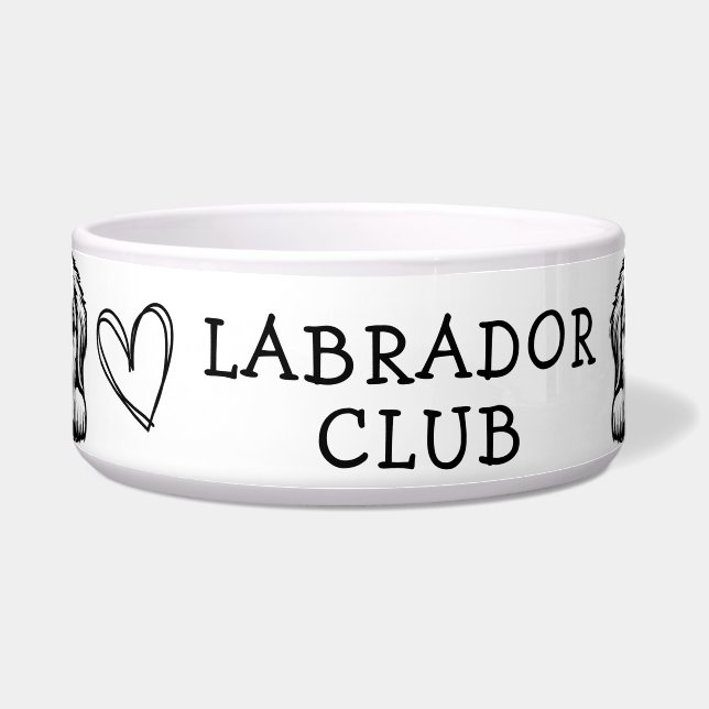Labrador Club Zwart en Wit Thema Voerbakje (Voorkant)