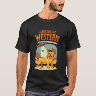 Labrador Cowboy UFO Grappige Westerse Buitenaardse T-shirt
