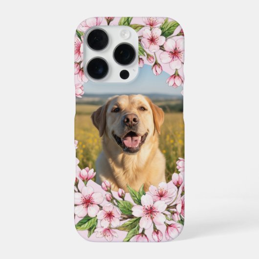Labrador custom photo with cherry blossom wreath iPhone hoesje (Achterkant)